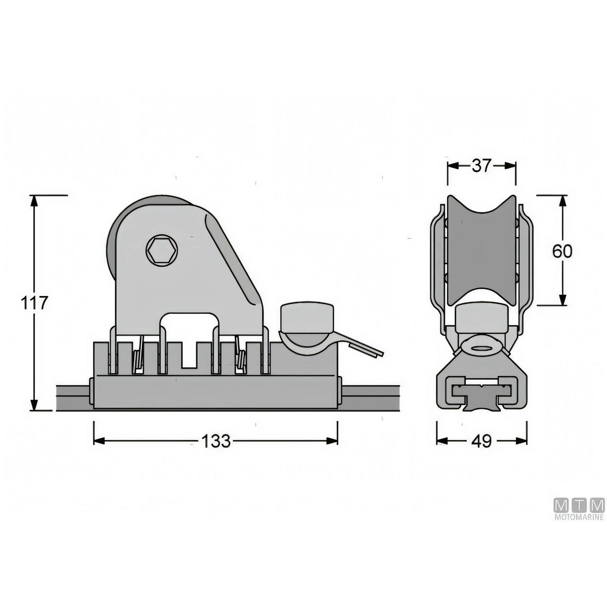 Antal carrello e rotaia Genoa 32x6mm — Carrello