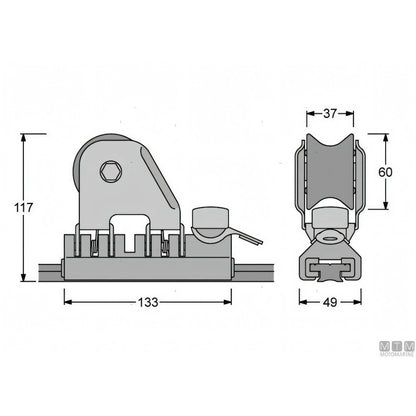 Antal carrello e rotaia Genoa 32x6mm — Carrello
