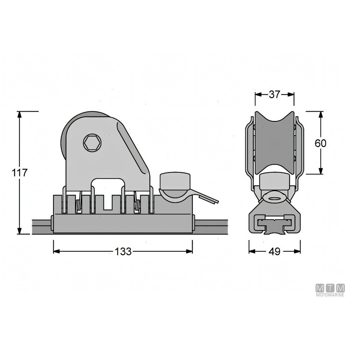Antal carrello e rotaia Genoa 32x6mm — Carrello
