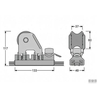 Antal carrello e rotaia Genoa 32x6mm — Carrello