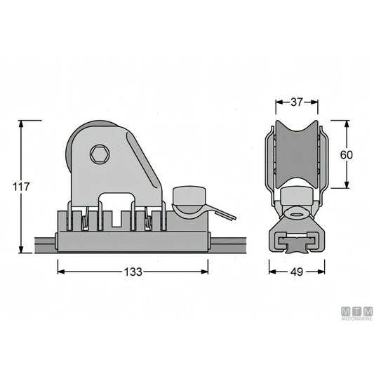 Antal carrello e rotaia Genoa 32x6mm — Carrello