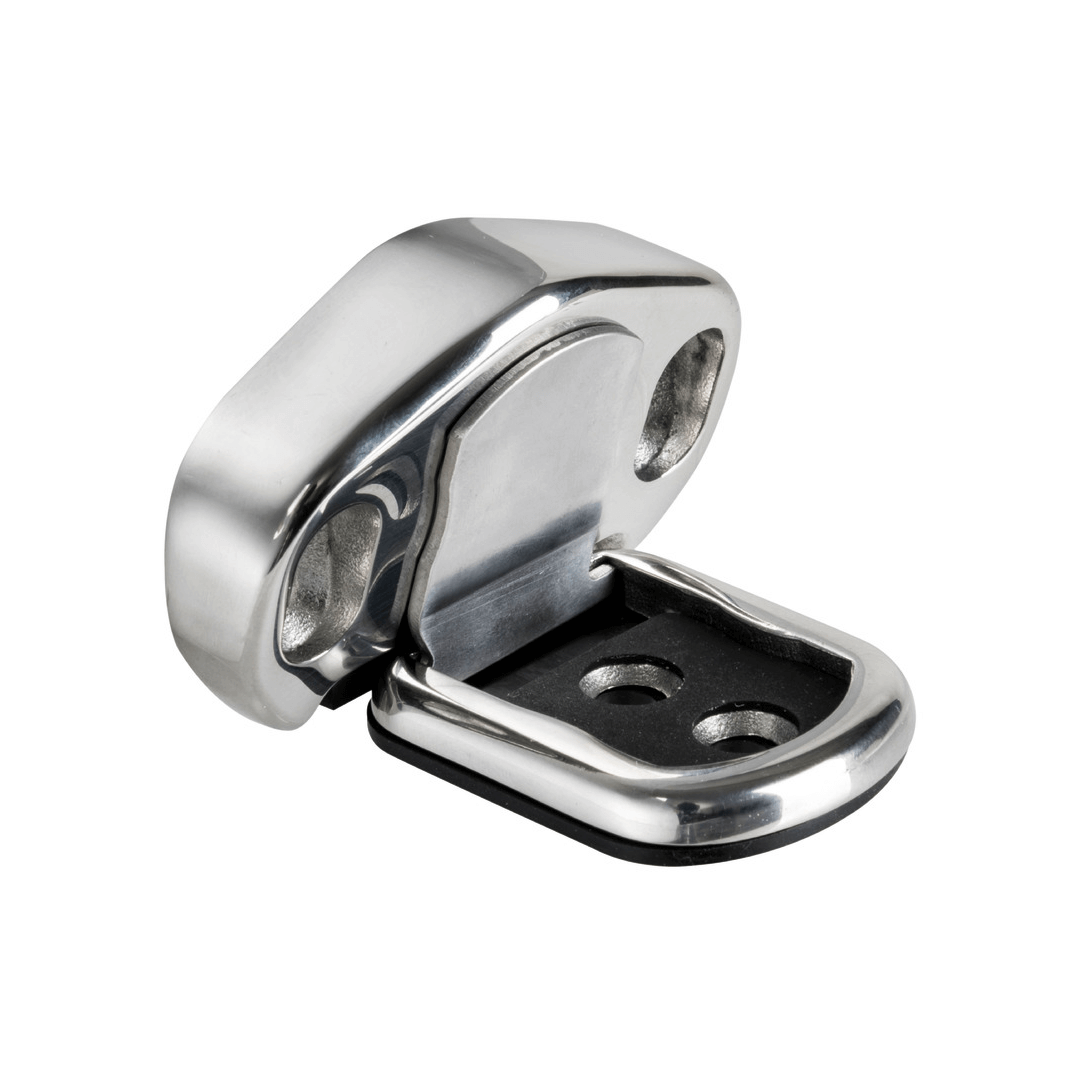 Fermaporte magnetico in acciaio inox AISI316 lucido con base ovale e inserto in gomma nera