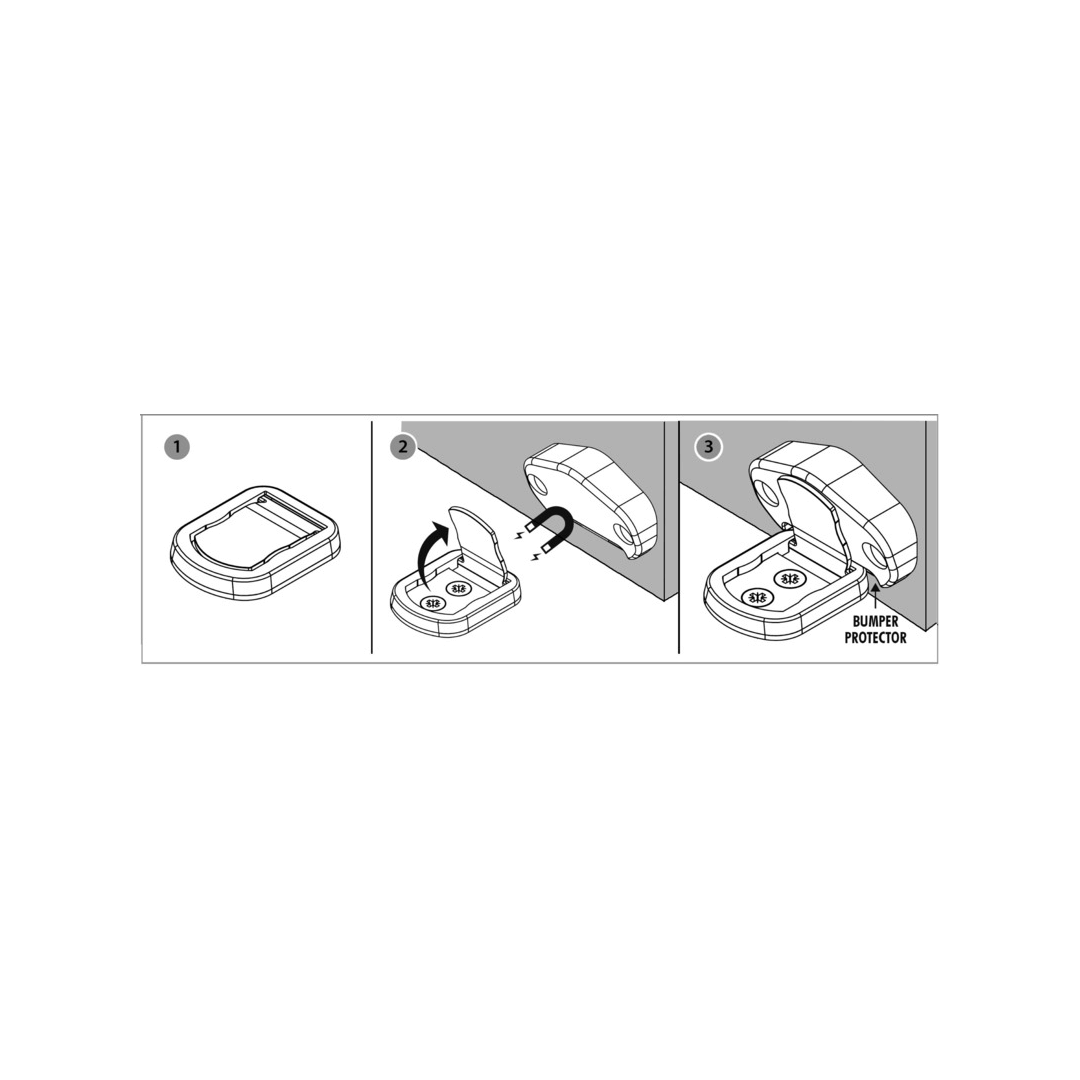 Istruzioni montaggio fermaporte magnetico inox AISI316: base, aggancio magnetico e bumper protettore in 3 step