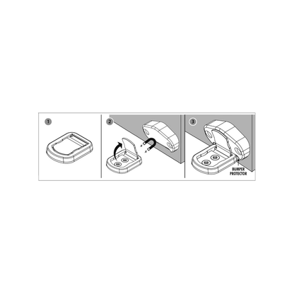 Istruzioni montaggio fermaporte magnetico inox AISI316: base, aggancio magnetico e bumper protettore in 3 step