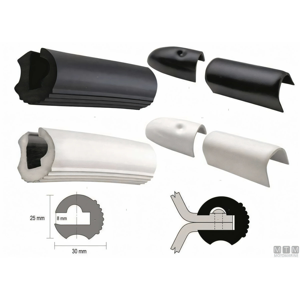 Bottazzo Profilo Parabordo ECO1 Nero (25mm) – Finitura Giunzioni a Labbro — ECO1 nero 12 metri
