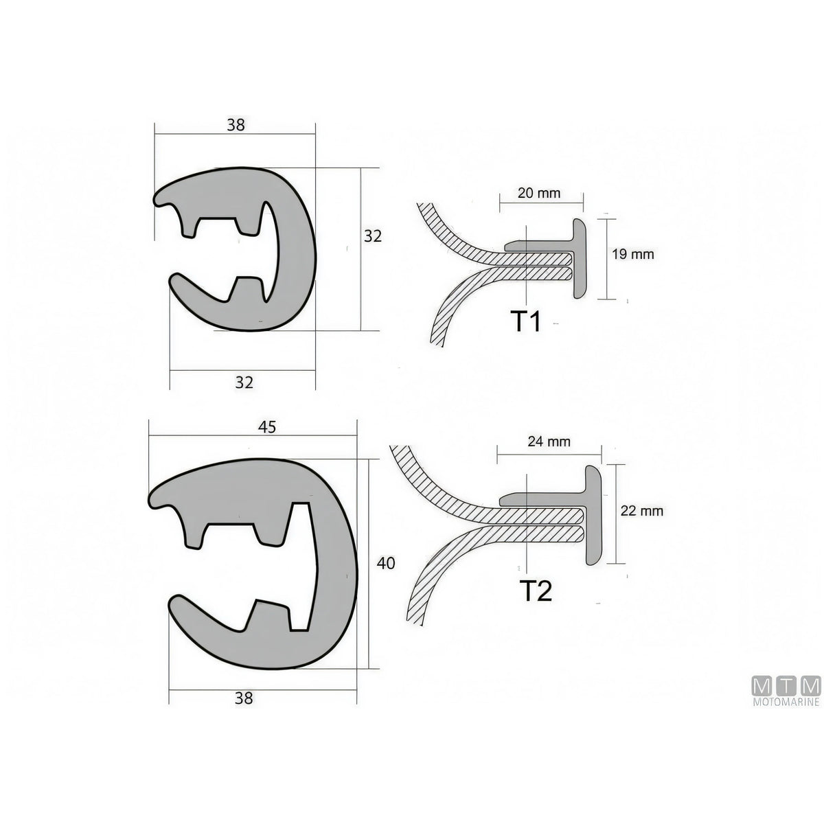 Bottazzo Profilo Parabordo T1 Nero (36mm) – Sistema Componibile in PVC — T1 Nero 12 metri