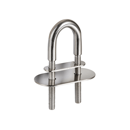 Cavallotto ad U in acciaio inox AISI 316 con doppia piastrina ovale e bulloni filettati, colore argento