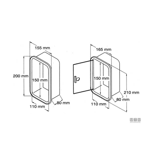 Scheda tecnica nicchia compact con portello 165x210x80 mm, dimensioni interne ed esterne in mm