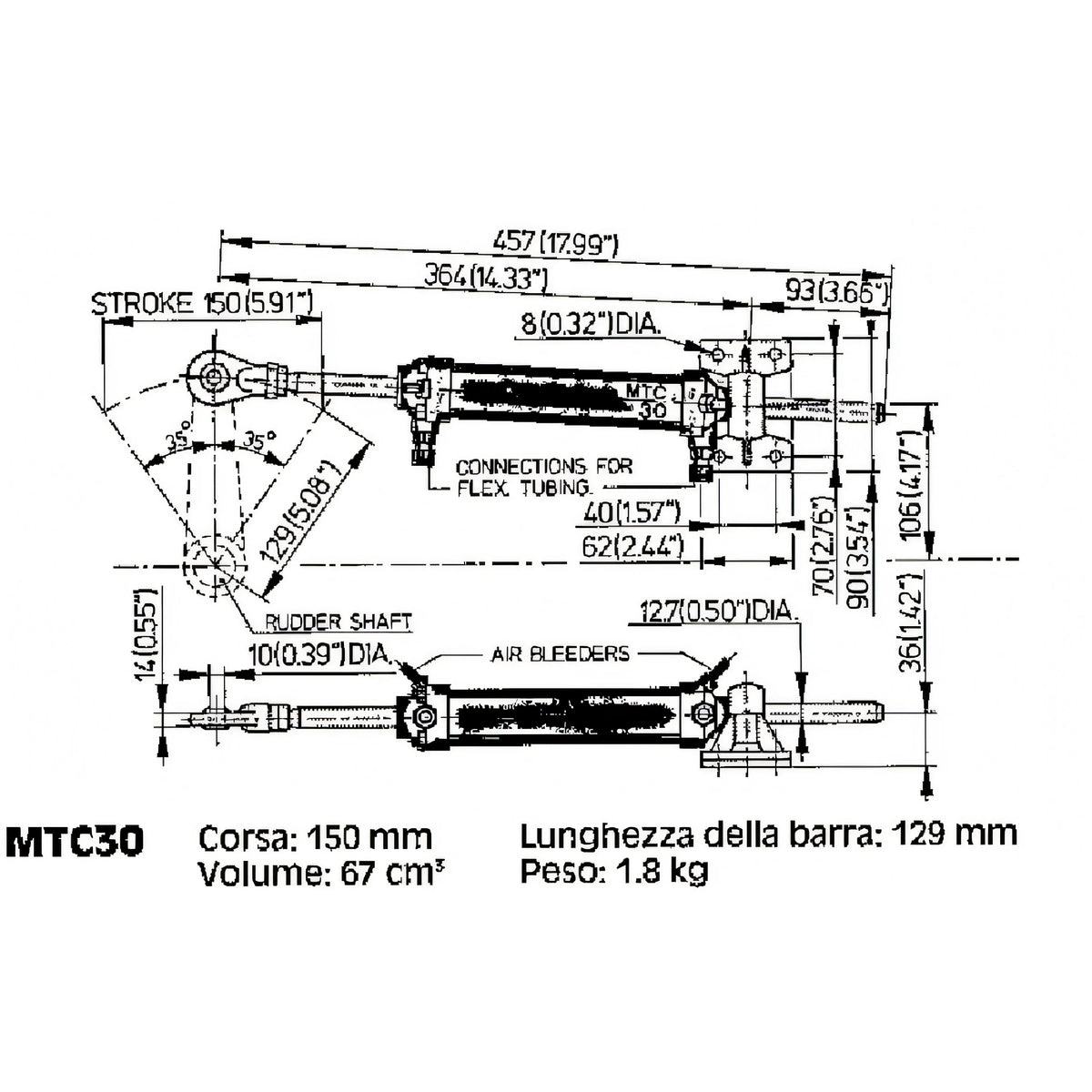 Cilindro Vetus per timoneria idraulica MTC