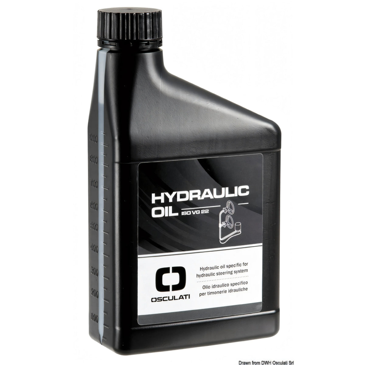 Olio idraulico Osculati ISO VG22 per timonerie nautiche, flacone da 1 litro