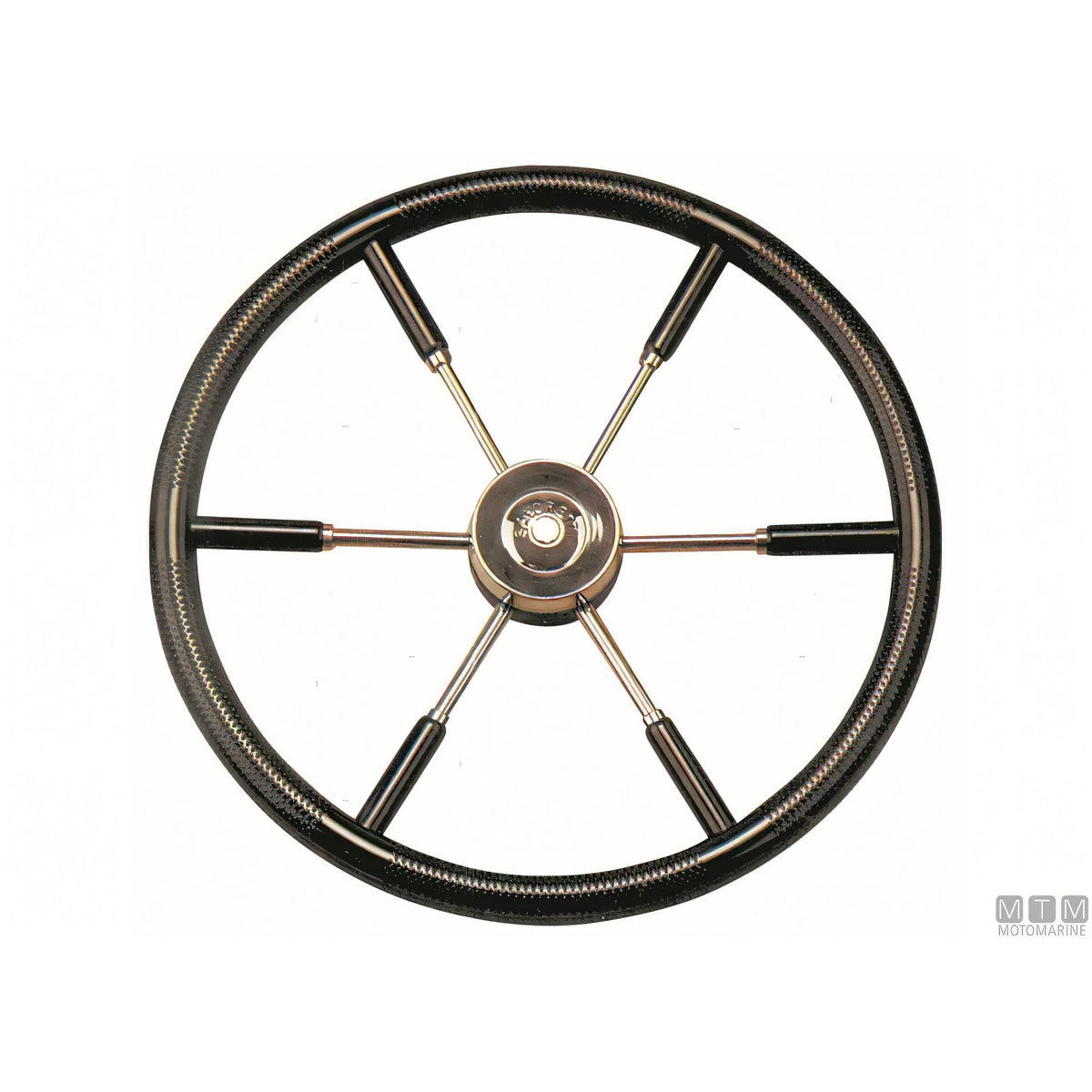 Ruota timone Savoretti Armando in acciaio inox e poliuretano nero — Ø 450 mm