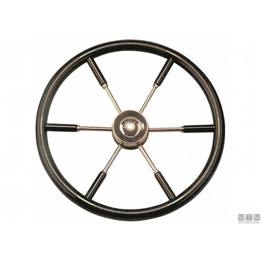 Ruota timone Savoretti Armando in acciaio inox e poliuretano nero — Ø 450 mm