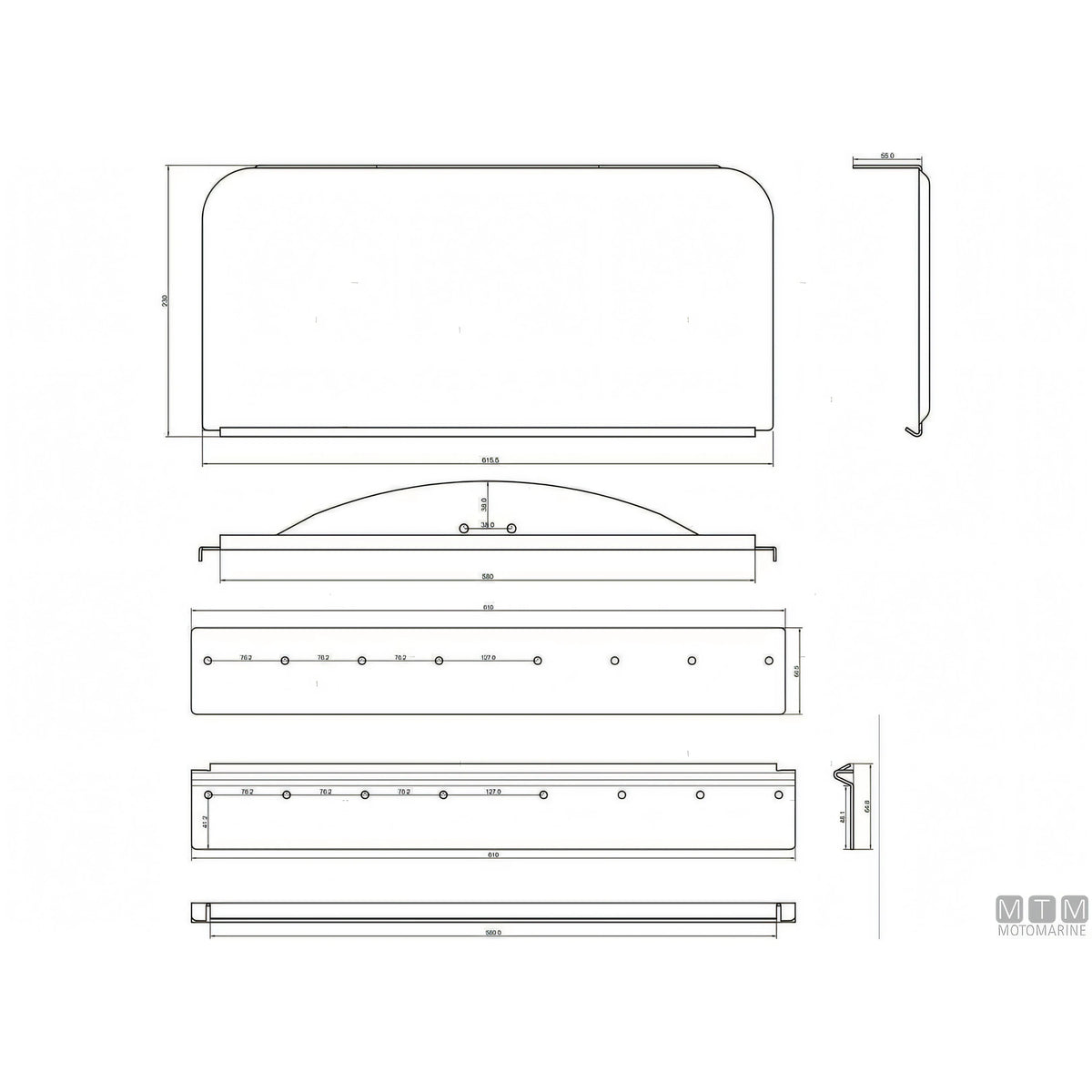 Bennett kit trim elettroidraulico e pala flap in acciaio inox — Pala 610x230 mm - fino a 8 m