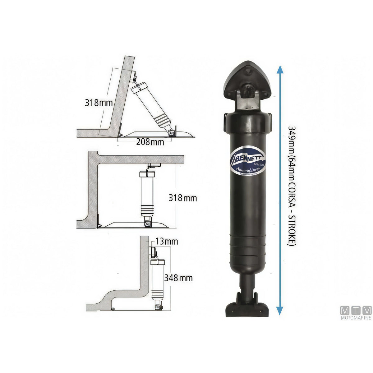 Bennett kit trim elettroidraulico e pala flap in acciaio inox — Kit 12V