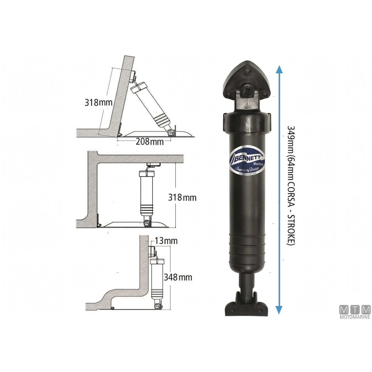 Bennett kit trim elettroidraulico e pala flap in acciaio inox — Kit 12V