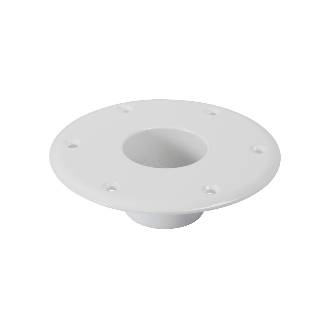 Base supporto tavolo nautico in alluminio bianco, forma rotonda con foro centrale Ø 60 mm e fori per viti