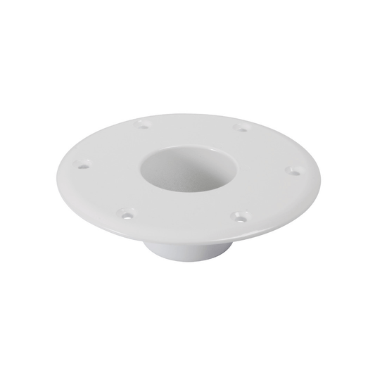 Base supporto tavolo nautico in alluminio bianco, forma rotonda con foro centrale Ø 60 mm e fori per viti