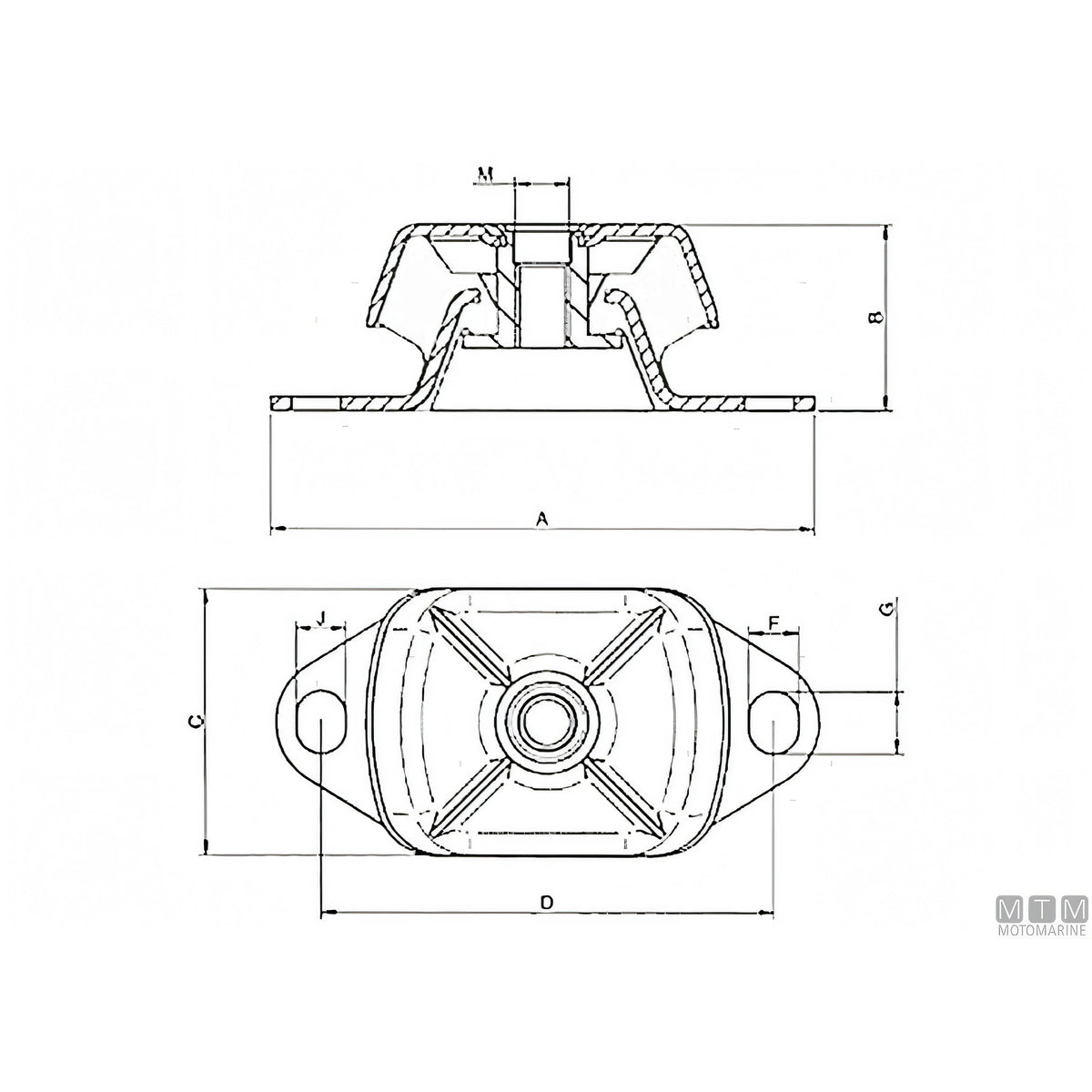 Motomarine Supporto Antivibrante XD in alluminio e gomma — 40SH - 40 Kg