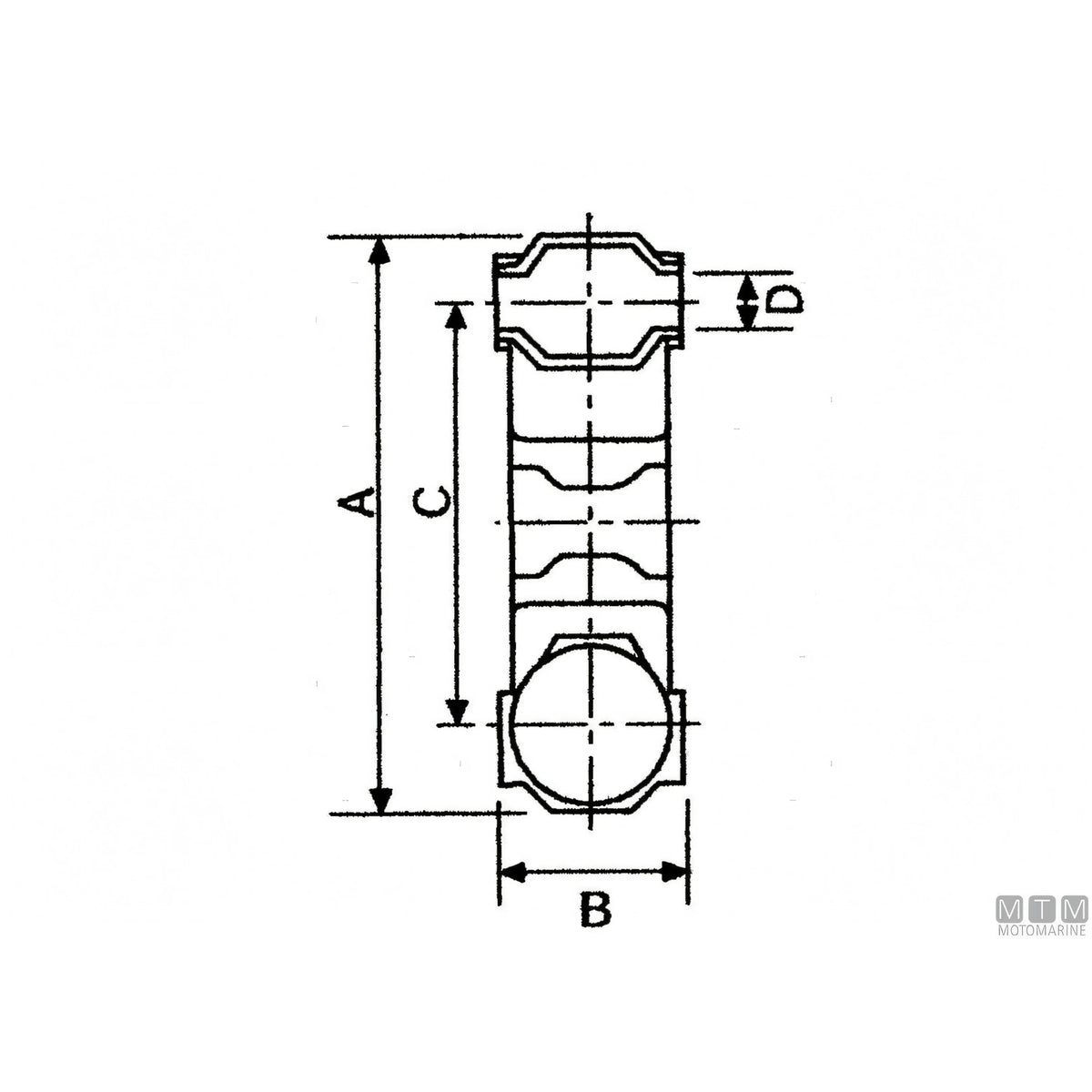 Giunto elastico Motomarine 1400 Ø 115 mm — disegno quotato A, B, C, D