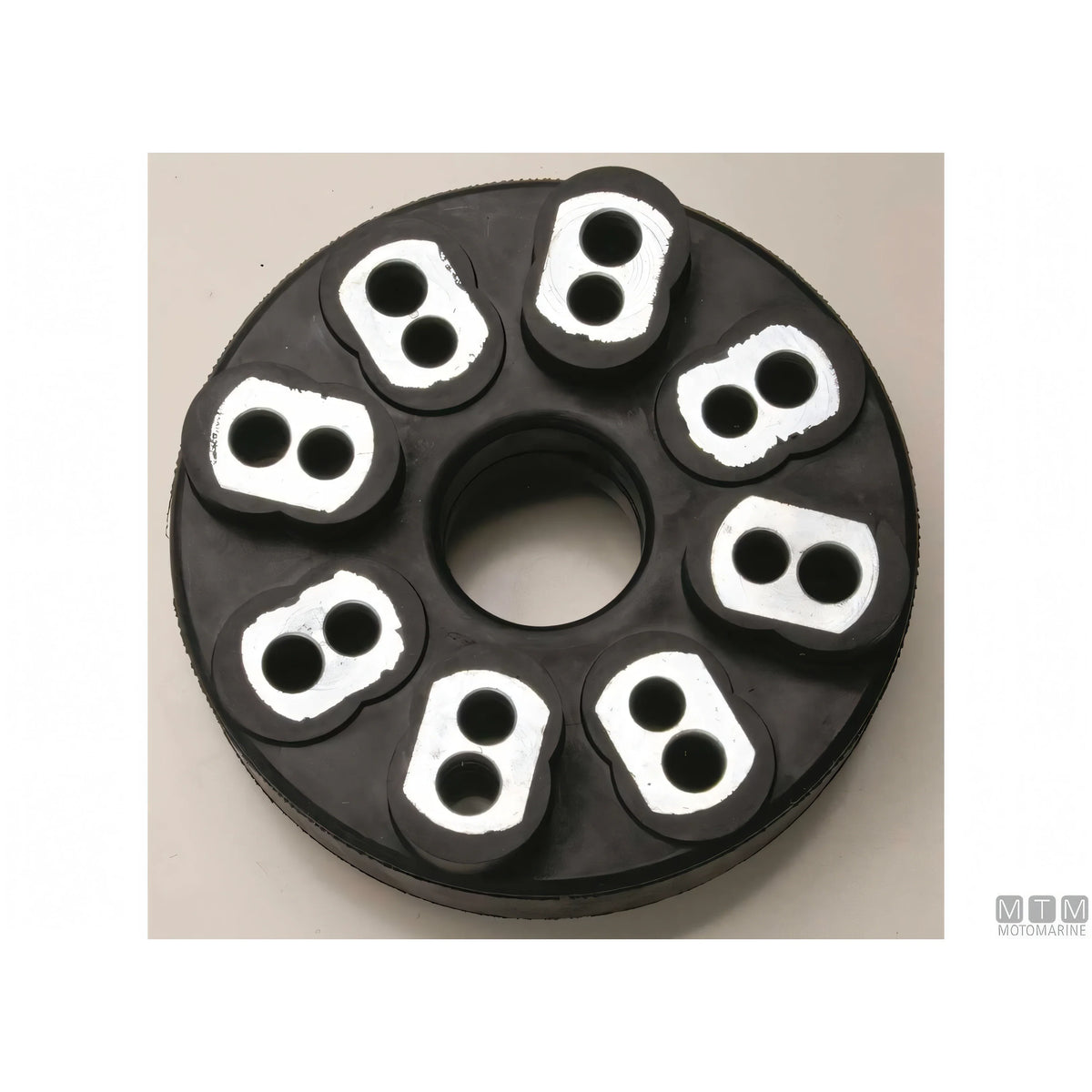Giunto elastico Motomarine 16FBD a 16 fori in gomma nera — vista frontale