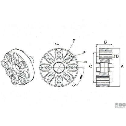 Giunto elastico Motomarine 16FBD — disegno quotato A, B, C, D