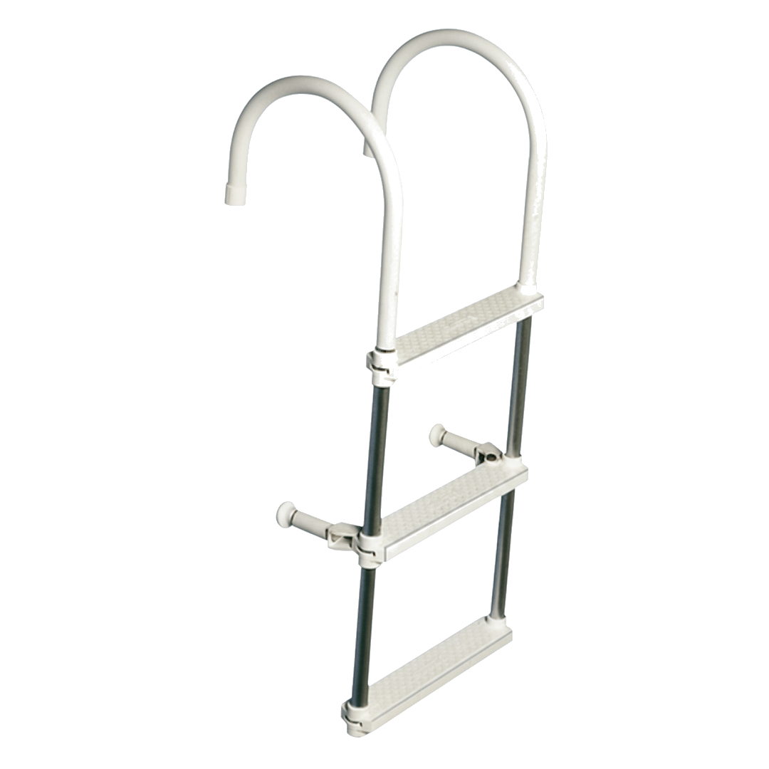 Scaletta nautica 3 gradini bianca in alluminio con gradini antiscivolo in plastica e ganci curvi