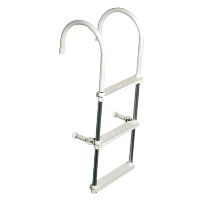 Scaletta nautica 3 gradini bianca in alluminio con gradini antiscivolo in plastica e ganci curvi