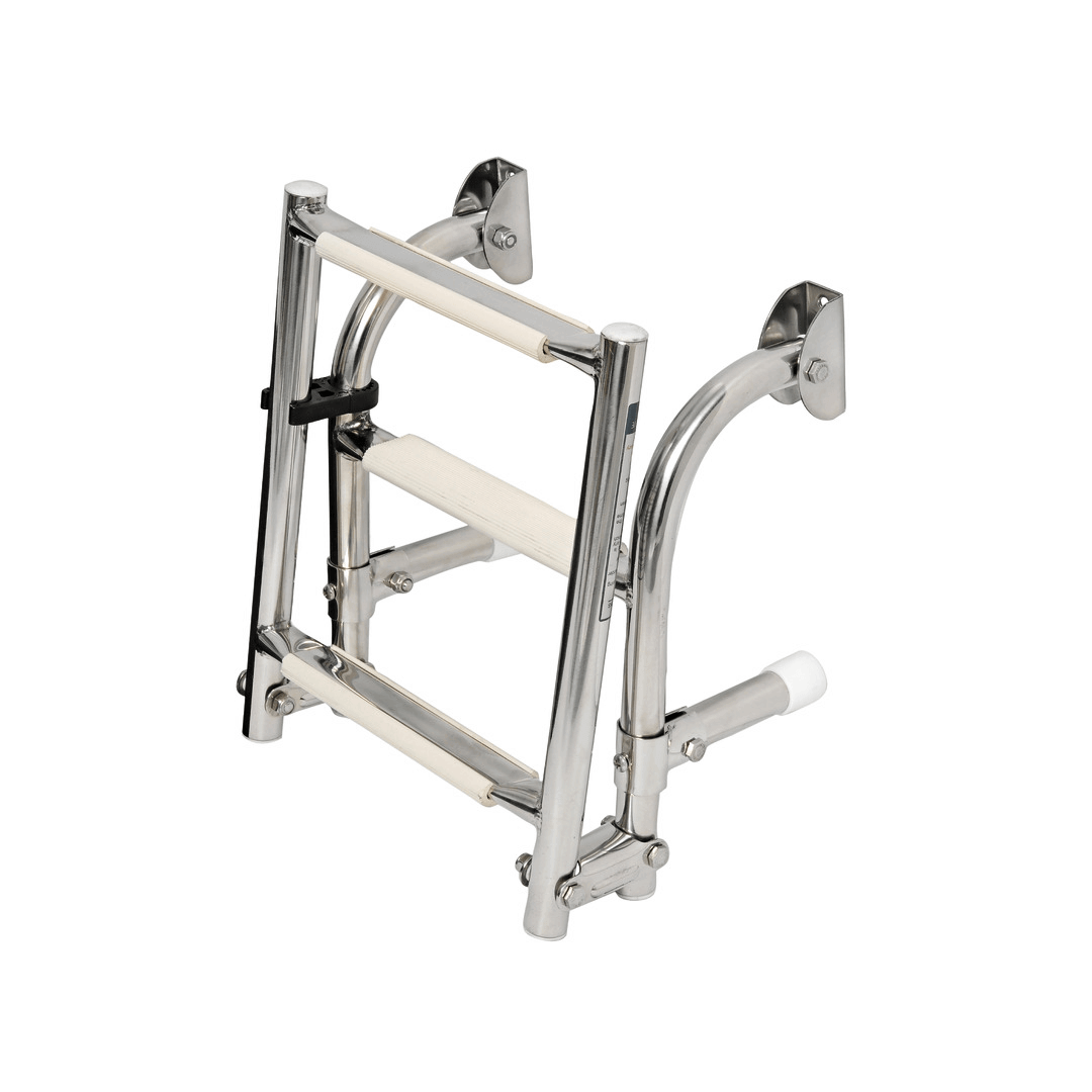 Scaletta nautica inox pieghevole 3 gradini bianchi con staffa murale cromata lucida