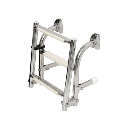 Scaletta nautica inox pieghevole 3 gradini bianchi con staffa murale cromata lucida