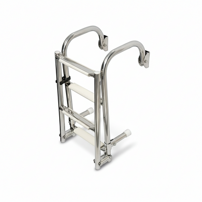Scaletta nautica inox 3 gradini pieghevole con passamano a U e gradini bianchi antiscivolo