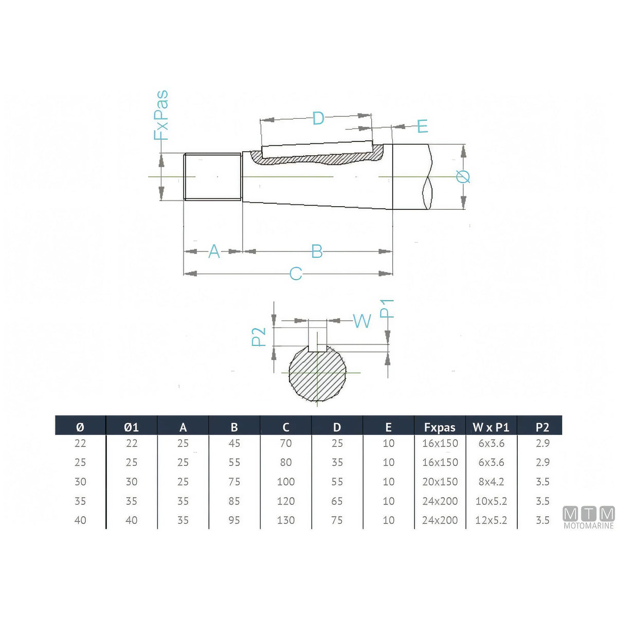 Maucour asse portaelica acciaio inox duplex — Ø25 mm - 120 cm