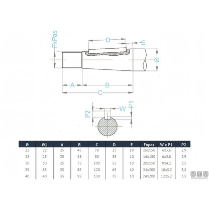 Maucour asse portaelica acciaio inox duplex — Ø25 mm - 120 cm