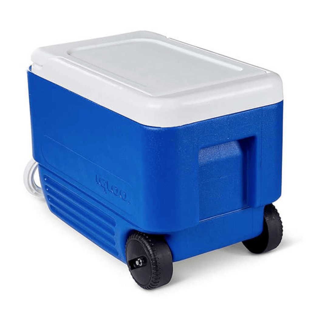 Ghiacciaia Igloo Wheelie 38 blu con ruote nere, coperchio bianco, 36 lt, in plastica rigida