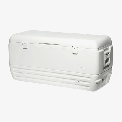 Ghiacciaia Igloo Quick and Cool 150 QT bianca in plastica rigida con coperchio e chiusure laterali