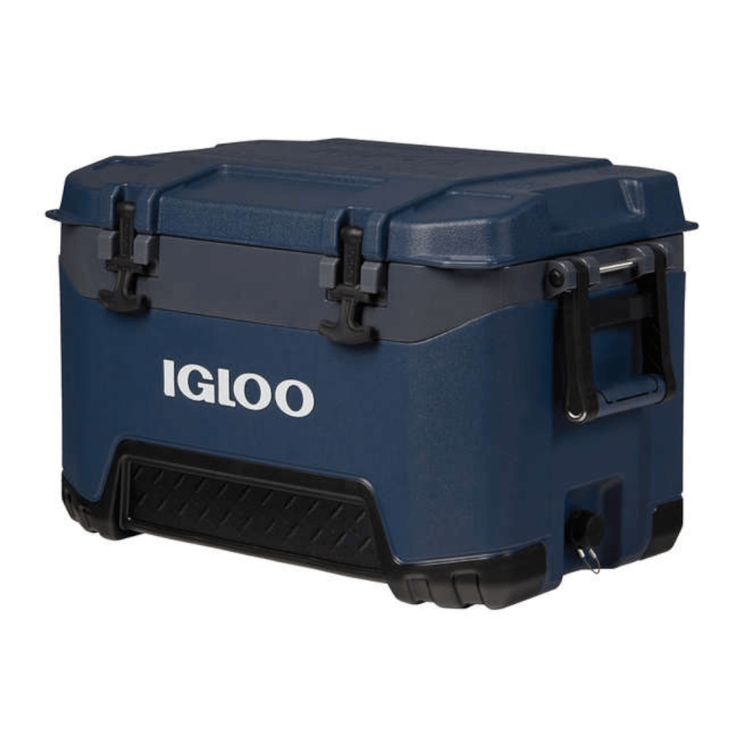 Ghiacciaia Igloo BMX 52 blu navy 49 lt con ruote, chiusure a leva nere e maniglia laterale