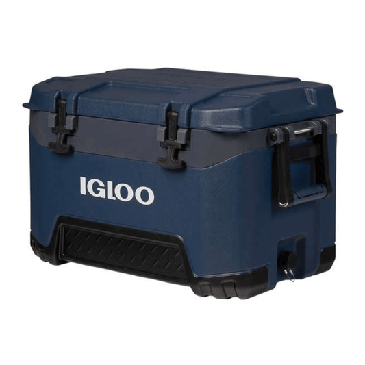 Ghiacciaia Igloo BMX 52 blu navy 49 lt con ruote, chiusure a leva nere e maniglia laterale