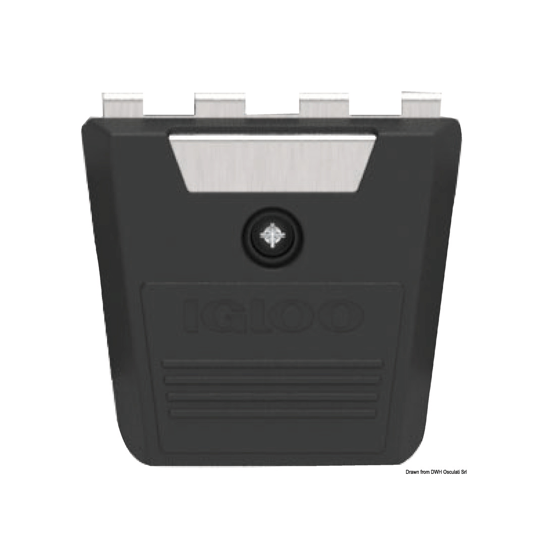 Chiusura ricambio nera in plastica con pulsante centrale per ghiacciaia Igloo Marine Ultra 54-70-100