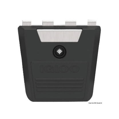Chiusura ricambio nera in plastica con pulsante centrale per ghiacciaia Igloo Marine Ultra 54-70-100