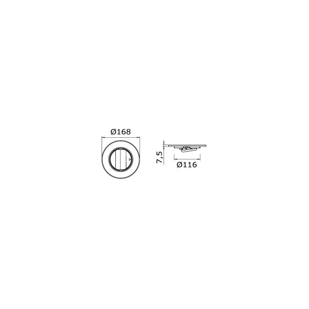 Scheda tecnica presa d'aria ABS rotonda con dimensioni Ø168mm e Ø116mm, altezza 7,5mm