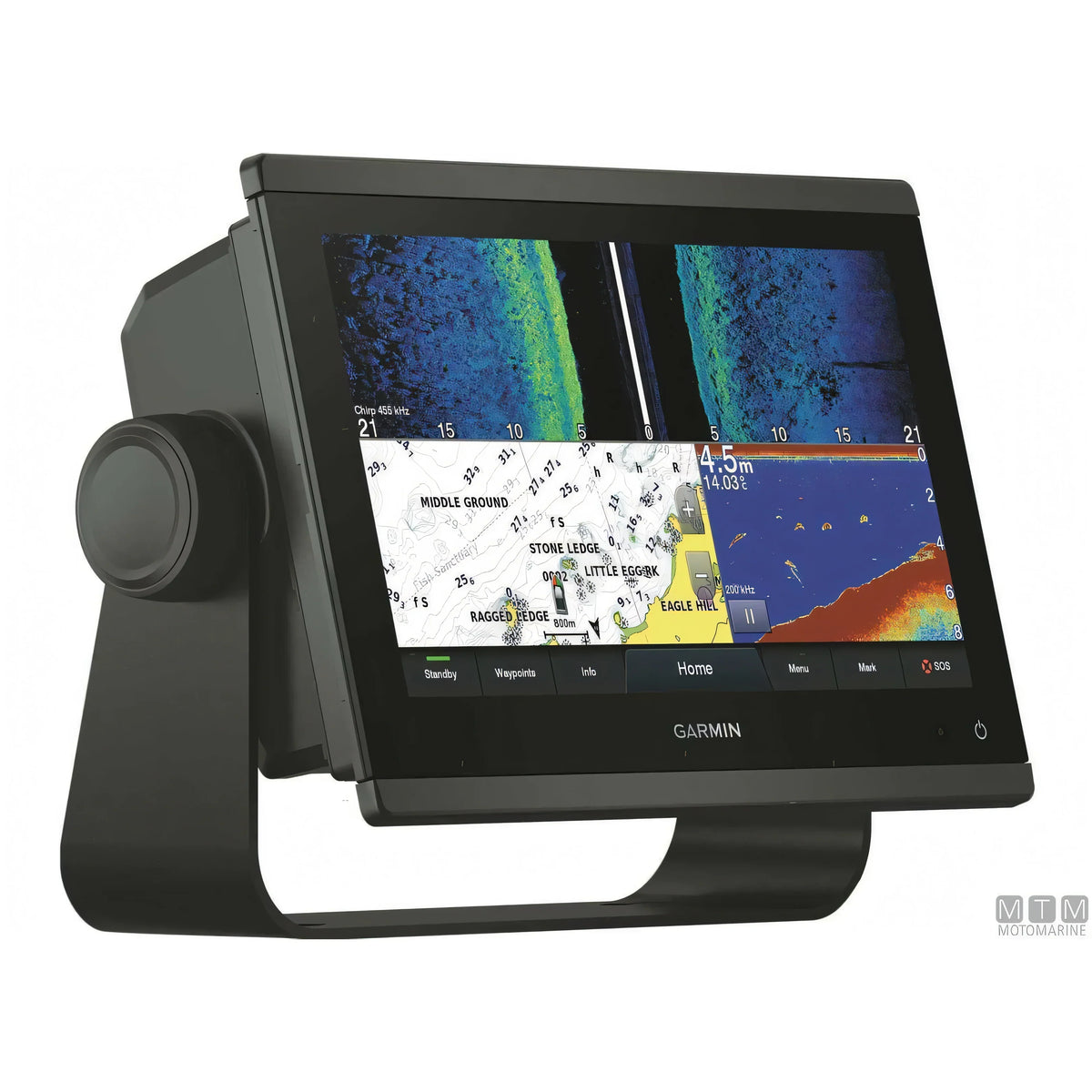 Chartplotter Garmin GPSMAP 923xsv 9" nero, vista laterale con ecoscandaglio