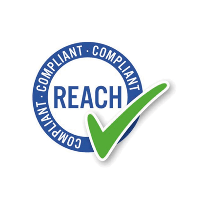 Certificazione REACH Compliant con spunta verde: prodotto conforme alla normativa europea sulle sostanze chimiche