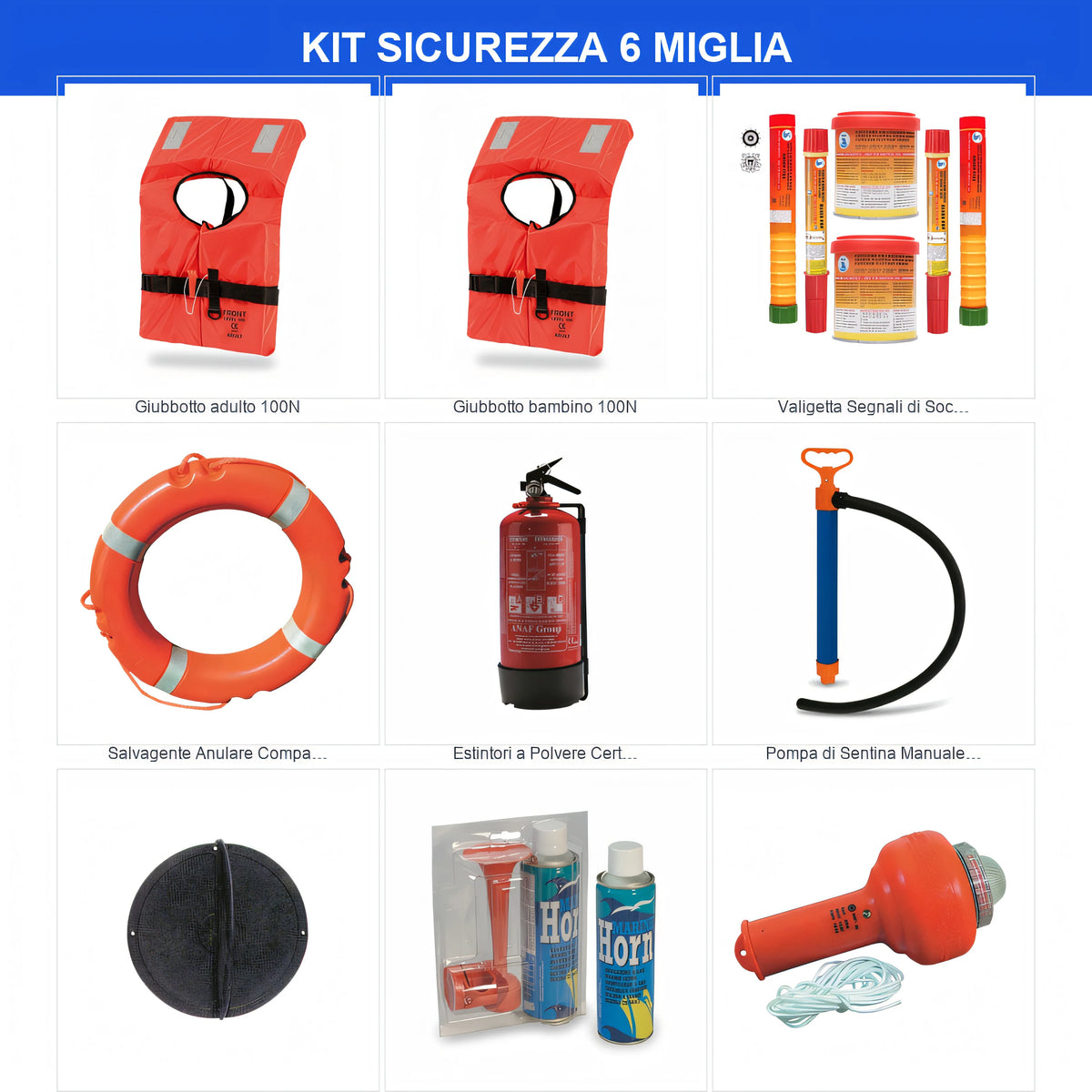 Kit dotazioni di sicurezza entro 6 miglia — articoli inclusi