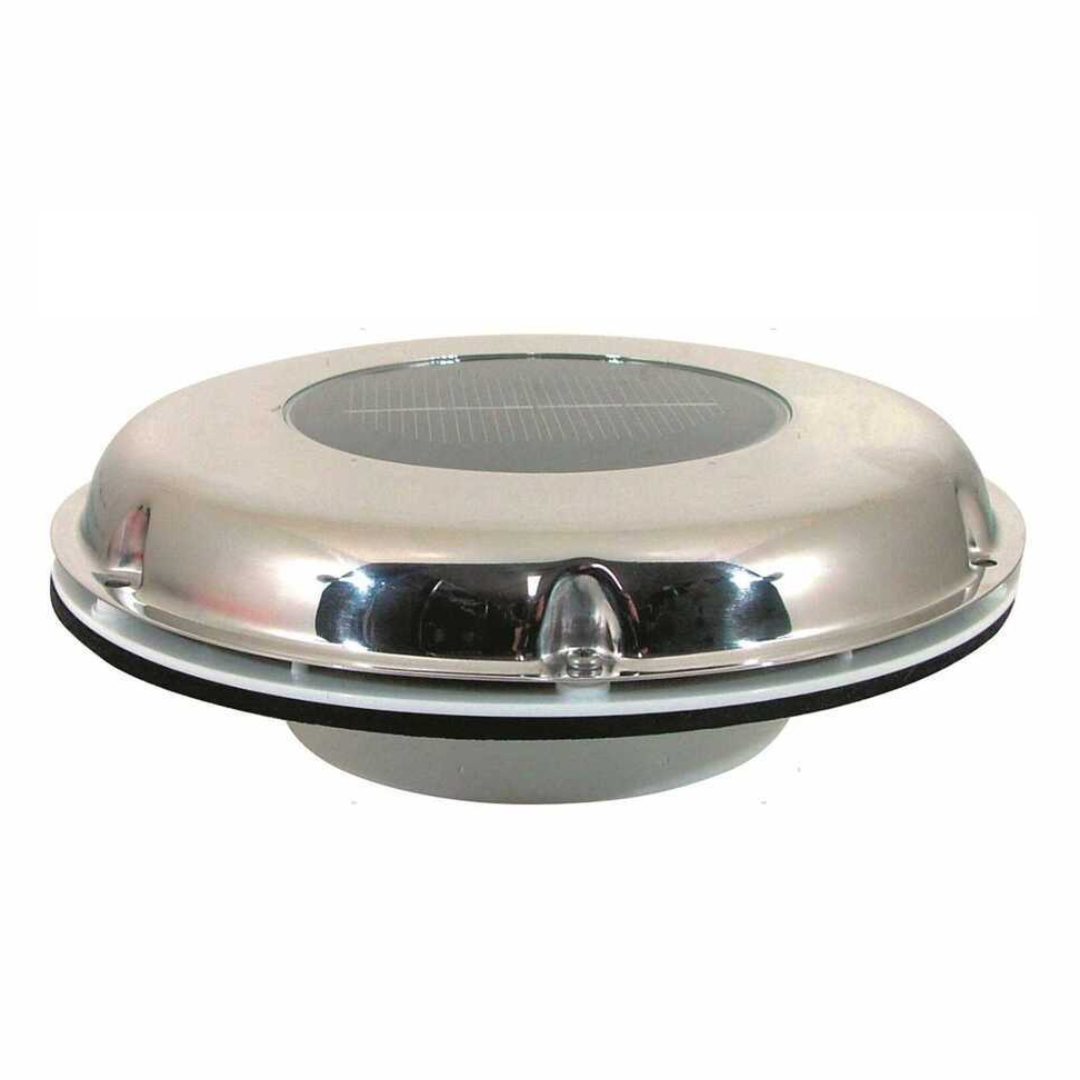 Aeratore solare Solara SS tondo in acciaio inox con pannello fotovoltaico integrato, Ø 220x120 mm