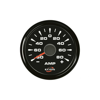Amperometro nautico ECMS All Black quadrante nero -80/+80A, lancetta rossa, corpo acciaio inox