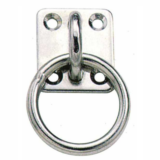 Anello su piastra nautica inox 4 fori 35x40mm con anello rotante Ø6mm