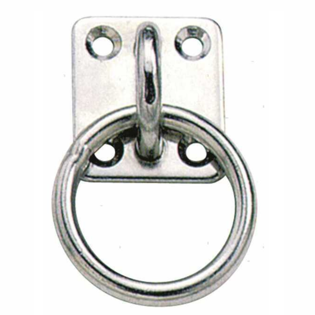 Anello su piastra nautica acciaio inox 4 fori 40x50mm, anello circolare Ø8mm