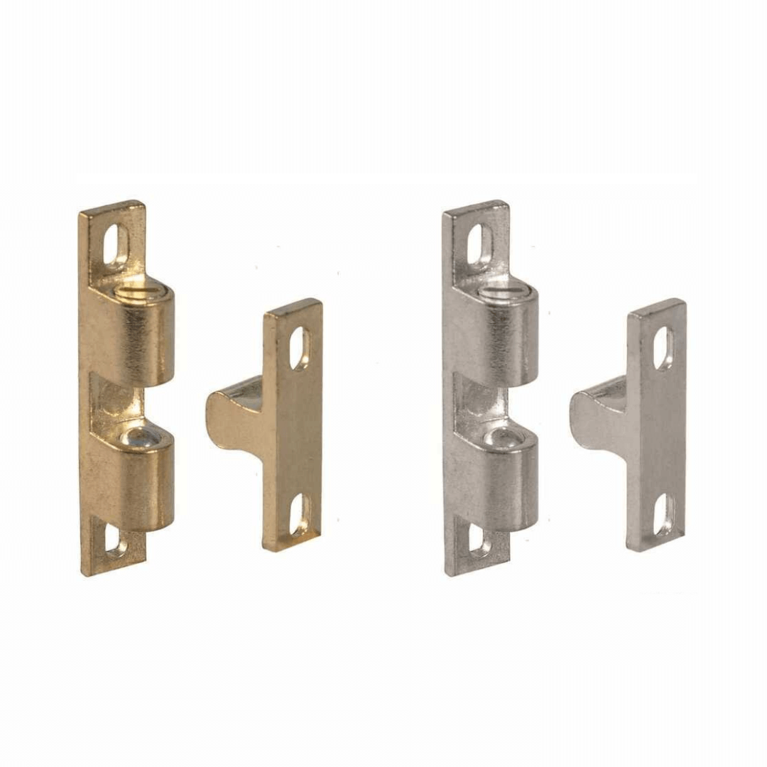Arresto a spinta doppio a sfera in ottone dorato e cromato satinato con staffa, 50x8 mm