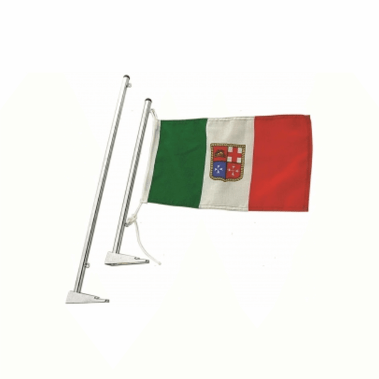 Asta portabandiera H500mm ottone cromato con bandiera italiana Marina Mercantile su supporto a muro