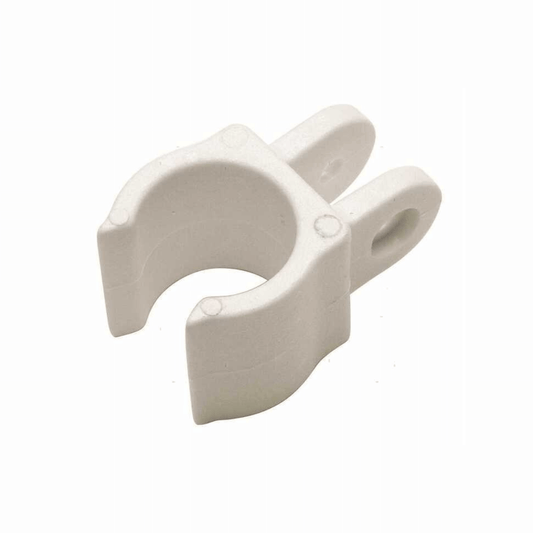Attacco tendalino bianco in plastica per tubo ø 22/25 mm con clip a mezzaluna e foro di fissaggio