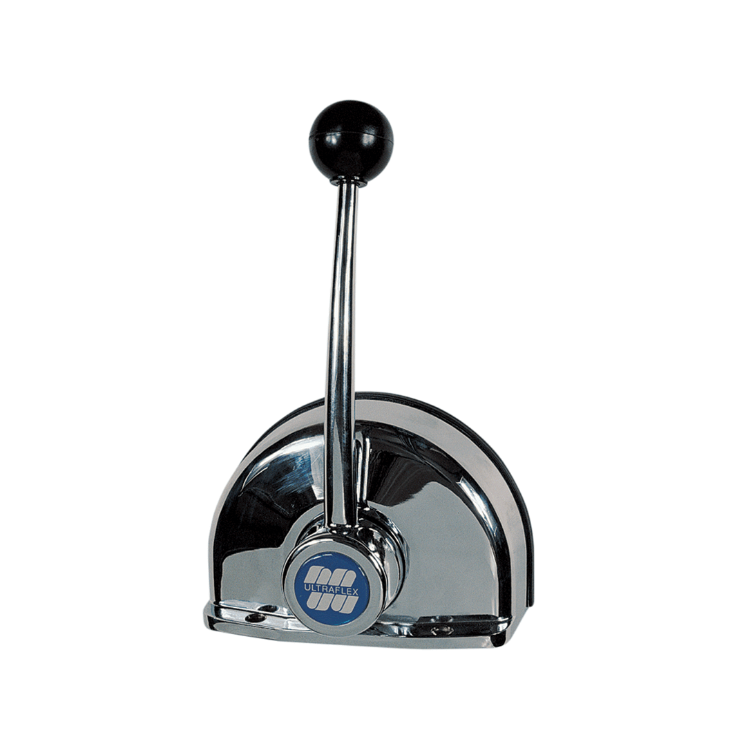 Leva comando singola Ultraflex B103 Top Mount cromata con pomello nero e logo blu